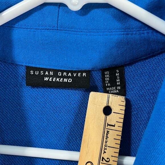 Susan Graver Weekend Regular Marina Knit Blazer Blue Brigade Size Small - Picture 3 of 9